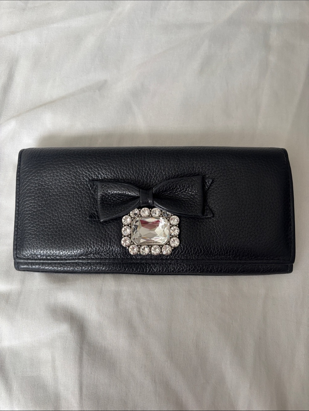 My Flat in London Black Leather Bow Wallet with Crystal Accent